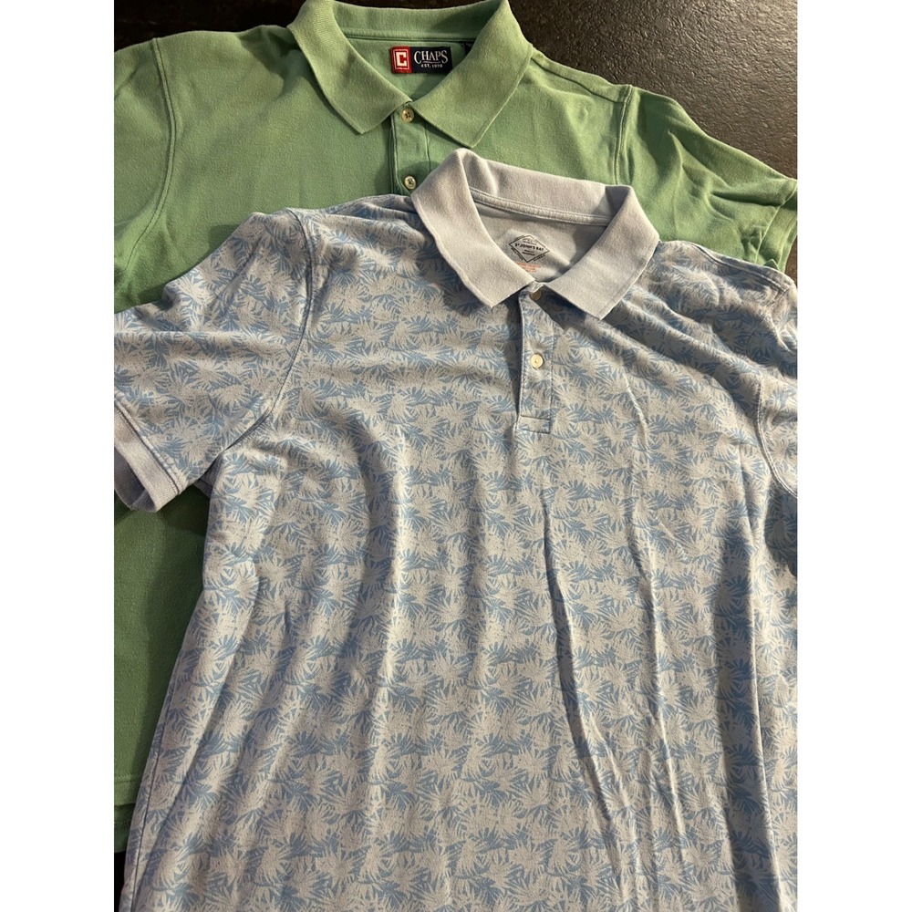 Lot of 2 Mens Polo Shirts Chaps Sage Green & St Johns Bay Blue Tropical Large